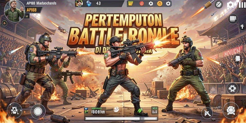 Screenshot gameplay API88 yang menampilkan aksi seru di medan pertempuran Battle Royale.
