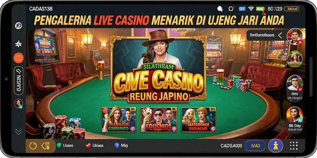 Screenshot menampilkan dealer langsung dan suasana permainan yang mendebarkan.