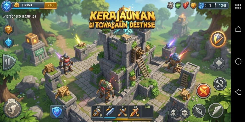 Screenshot menunjukkan gameplay menegangkan di FB168 Tower Defense.