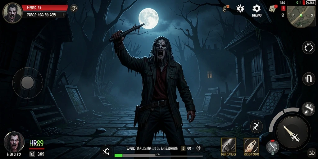 Screenshot gameplay HR89 menunjukkan momen mencekam dalam gelap.