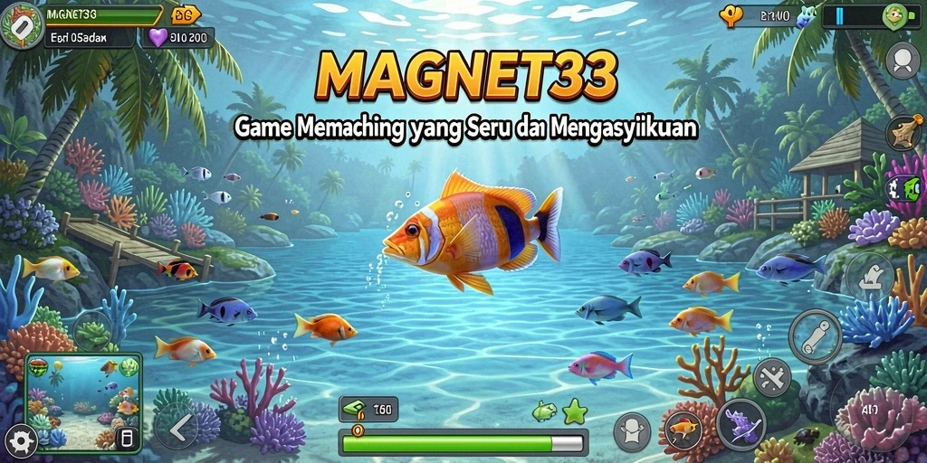 Tampak depan gameplay MAGNET33 saat memancing di danau indah.