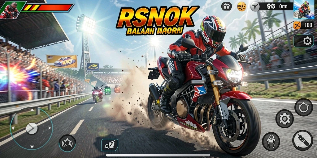 Gameplay mendebarkan dari RSNOK saat balapan motor.