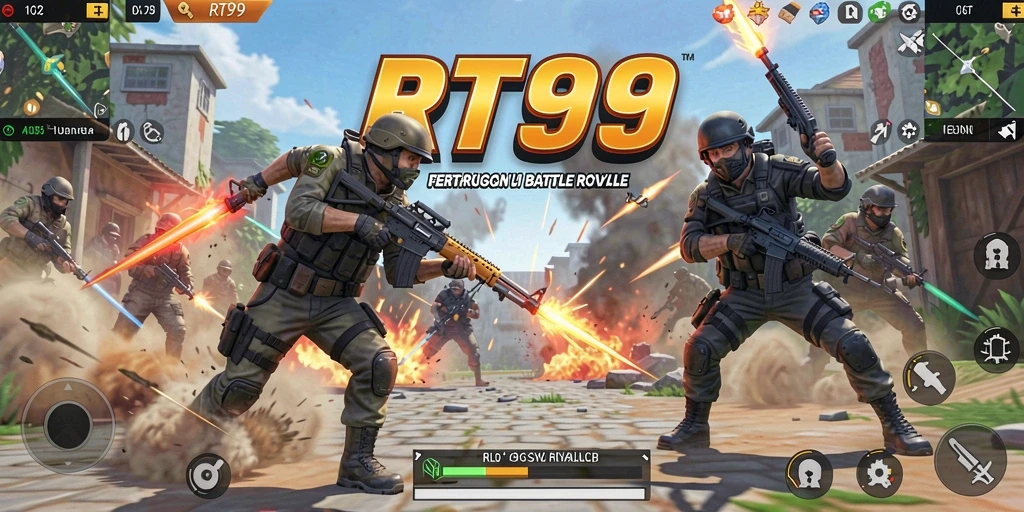Tampilan menarik dari gameplay intens di RT99 Battle Royale.